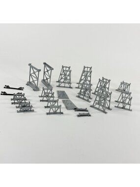 Vintage HO Scale Train Railroad Bridge Trestle Set 30 Pc Lot Gray & Black Plasti